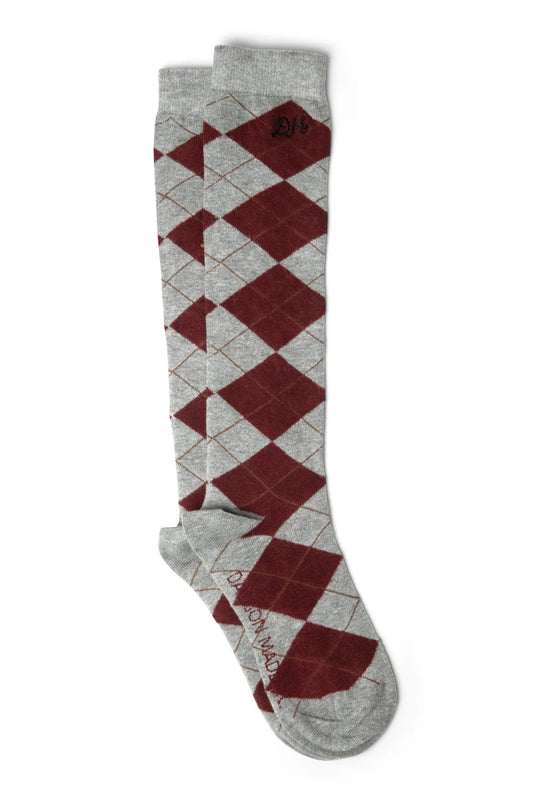 Knee Length Grey/ Burgundy Argyle Socks