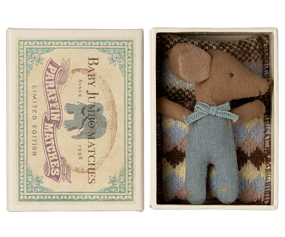 Sleepy/ Wakey Baby Boy Mouse In Matchbox