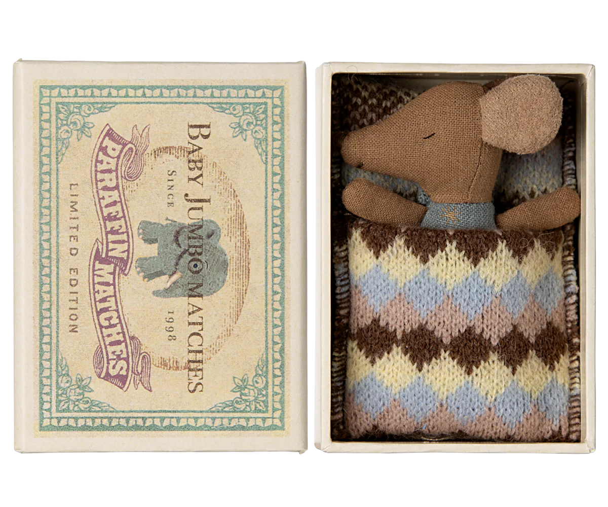 Sleepy/ Wakey Baby Boy Mouse In Matchbox