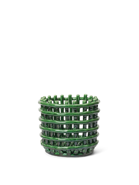 Ceramic Basket Small - Emerald Green
