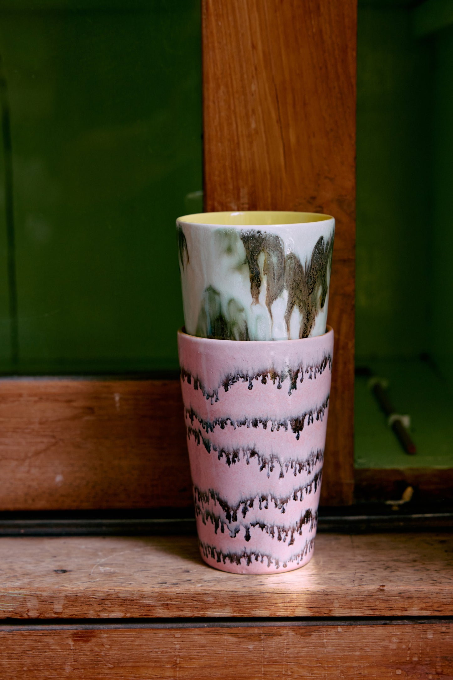 70s Ceramic: Tea Mugs Baroque Set Of Two