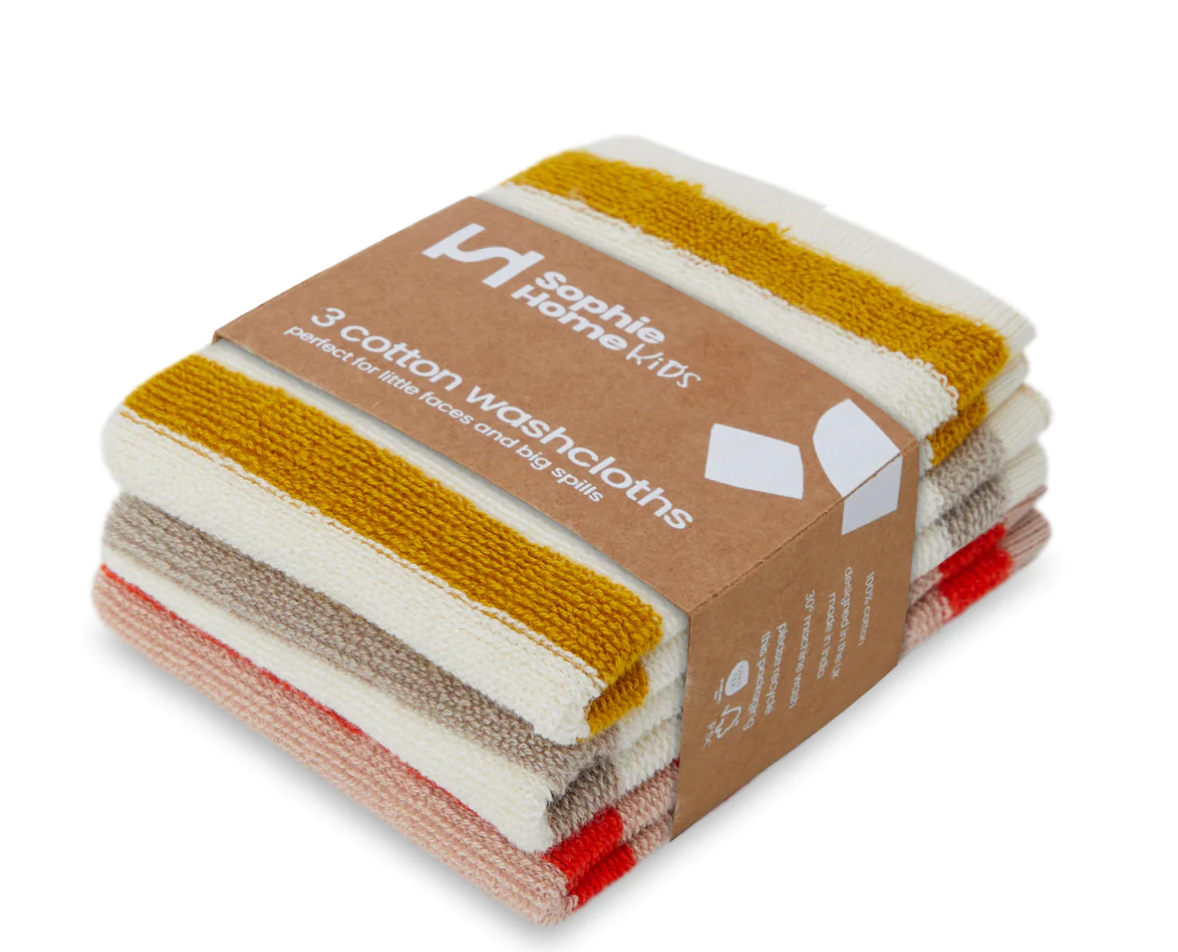 Sophie Home Striped Terry Washclothes - Citrus/Putty/Red
