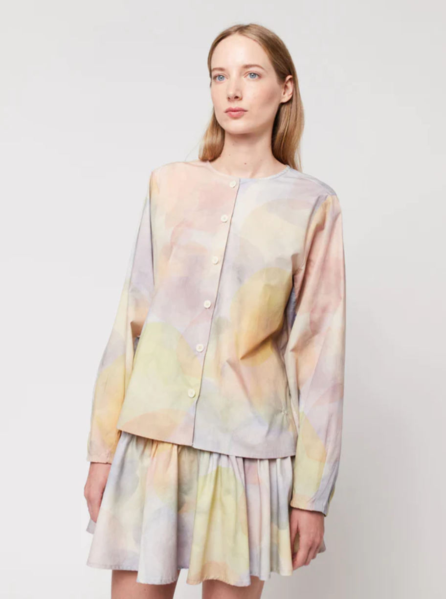 Skylight Print Collarless Blouse