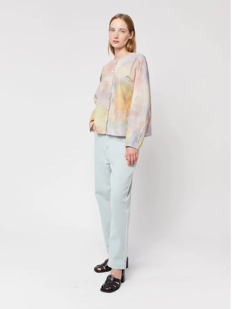 Skylight Print Collarless Blouse