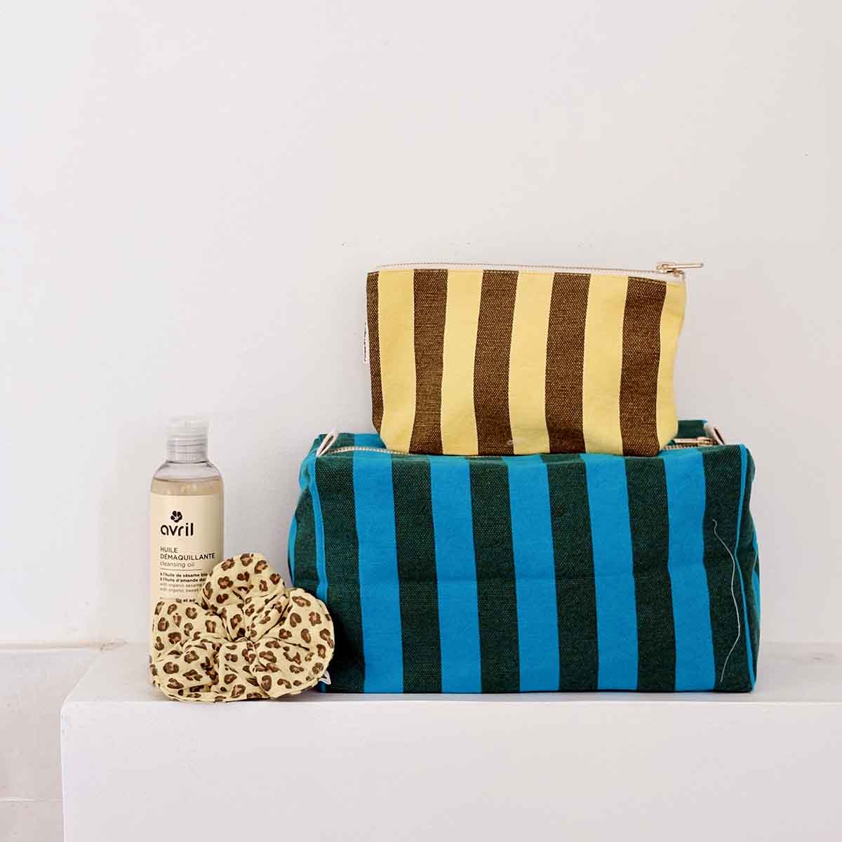 VIC TOILETRY BAG STRIPES TURQUOISE / OLIVE