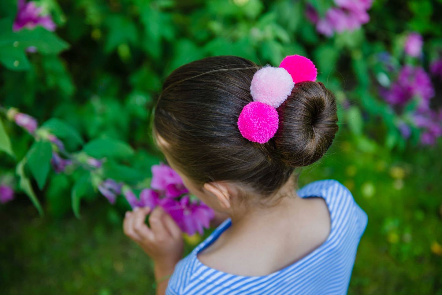 Pom Pom Hair Ties Neon Pink