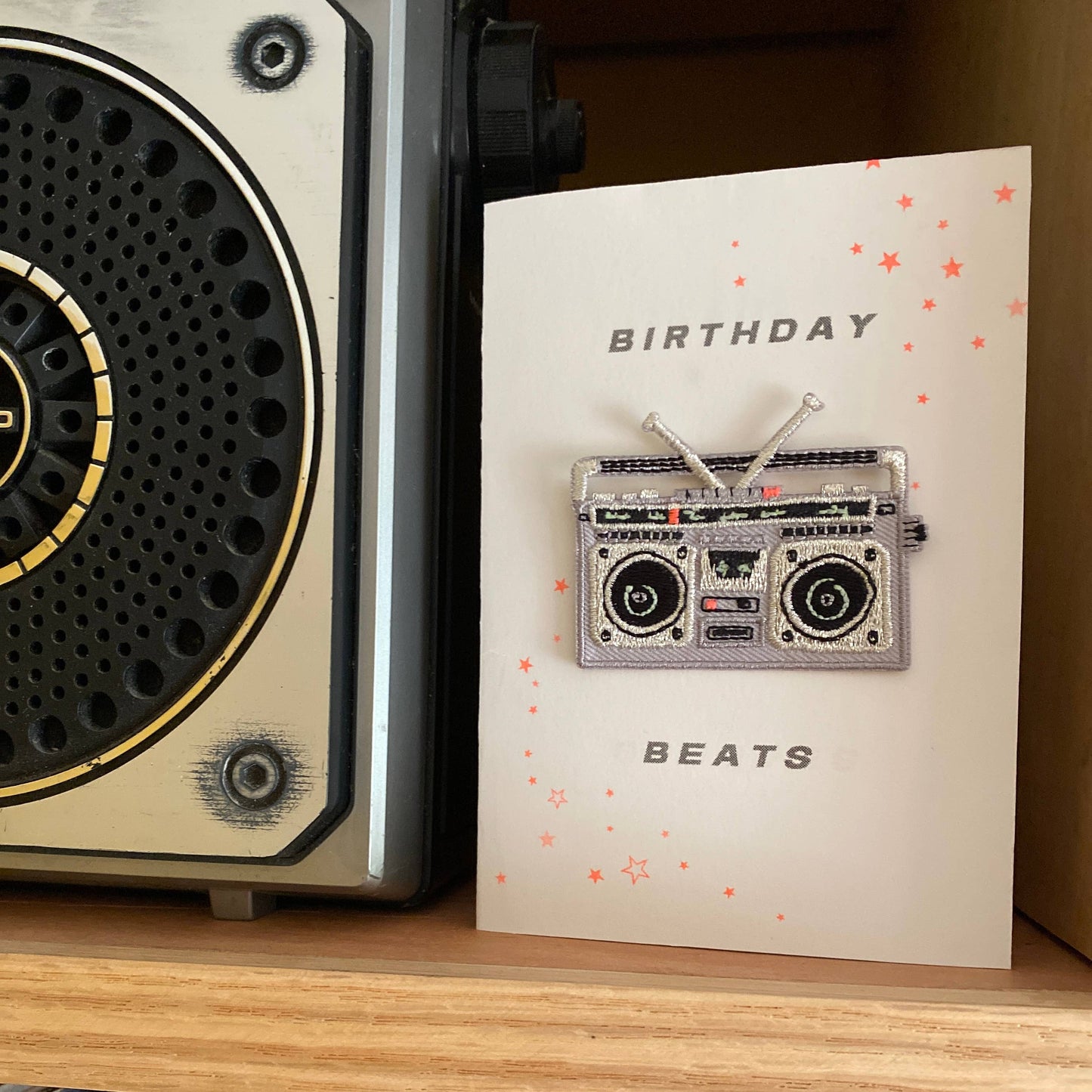 Birthday Card, Music Lover, Boombox Iron On Patch