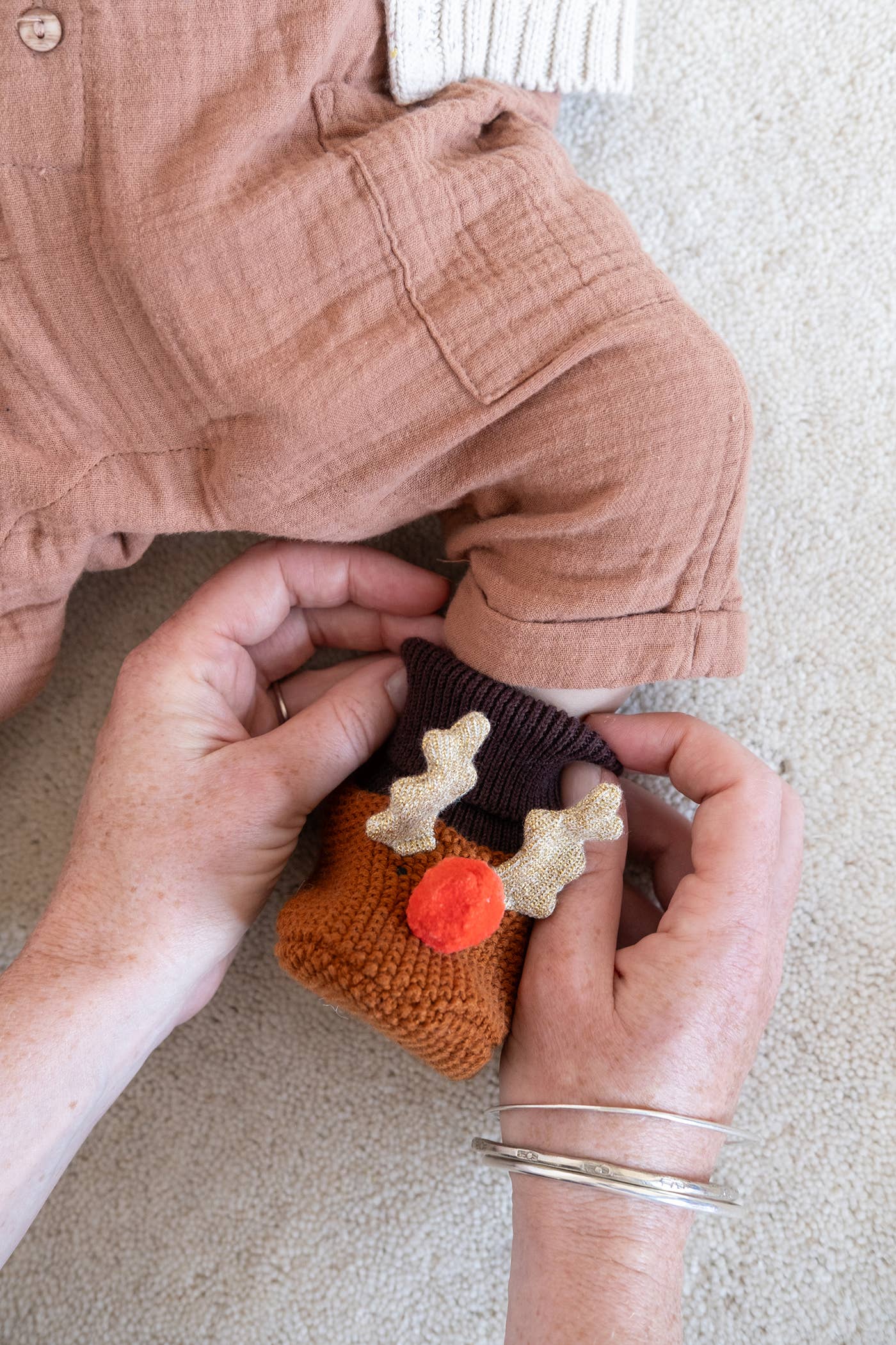 Cotton Knit Baby Slipper Socks: Reindeer