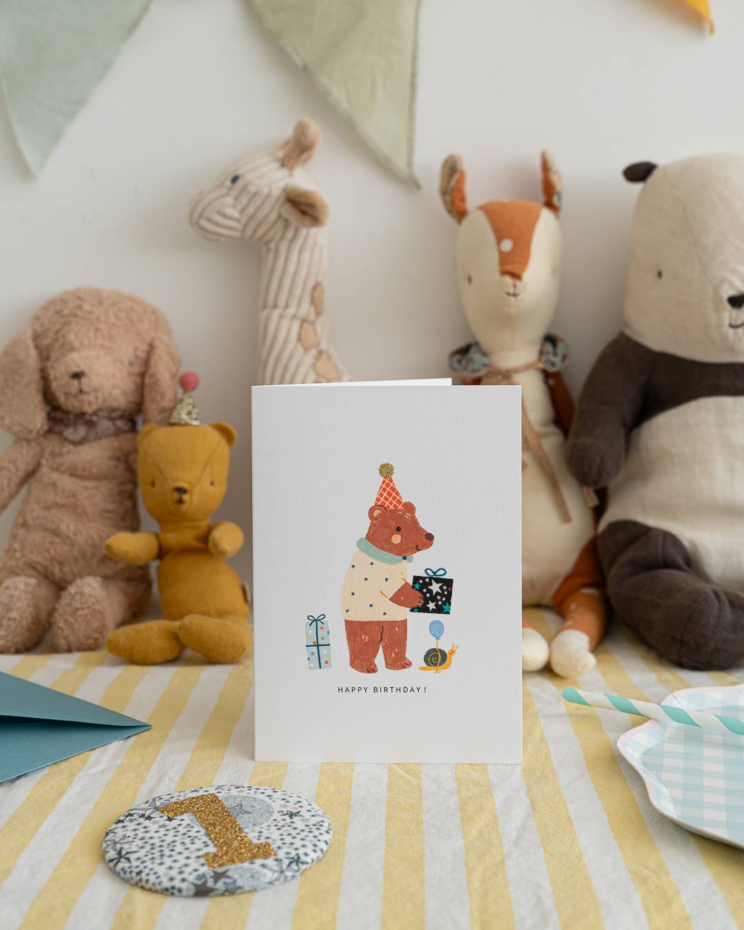 Bear Birthday Card - Liberty Adelajda's Wish Fabric