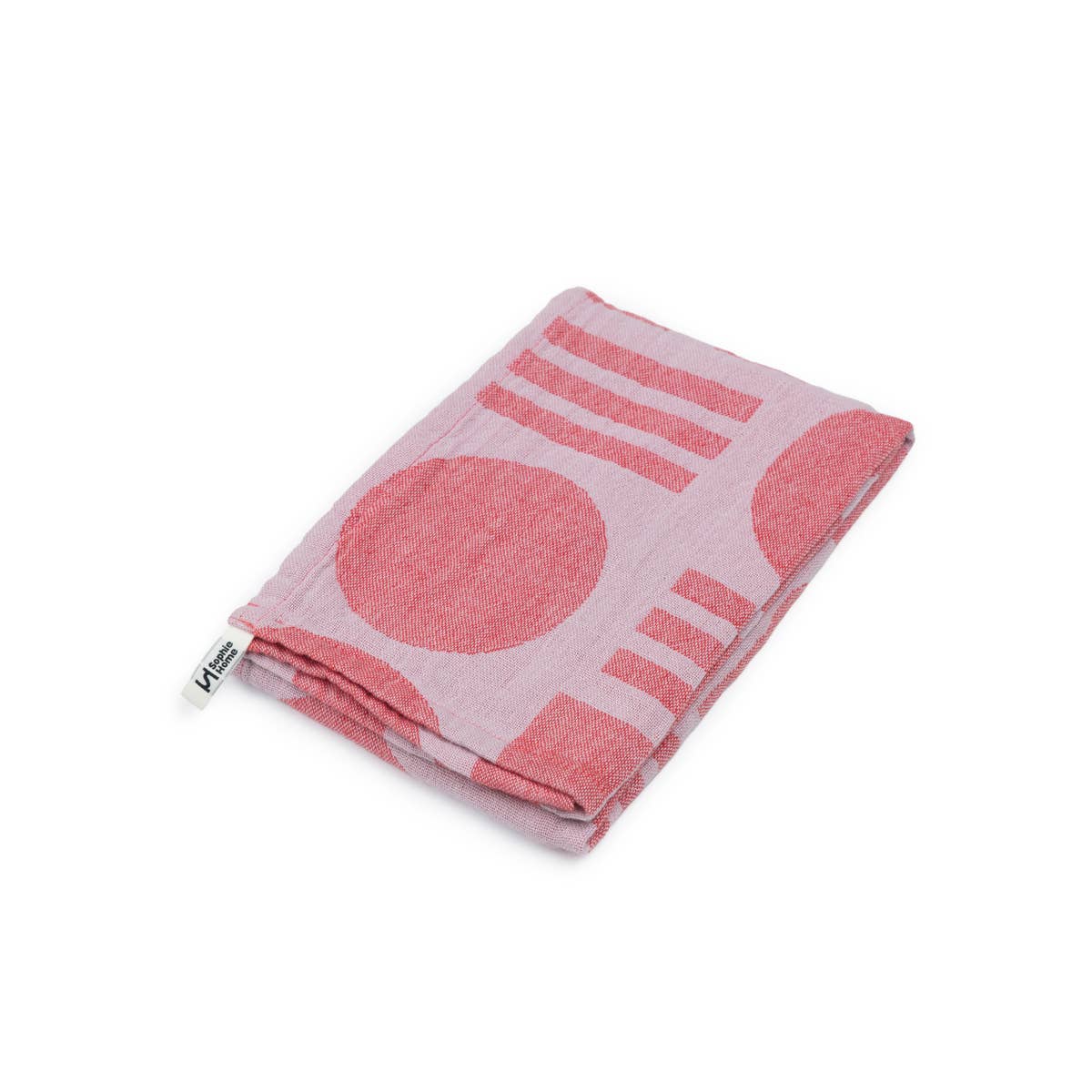 Designer Cotton Tea Towel: Stack the Dishes Pink