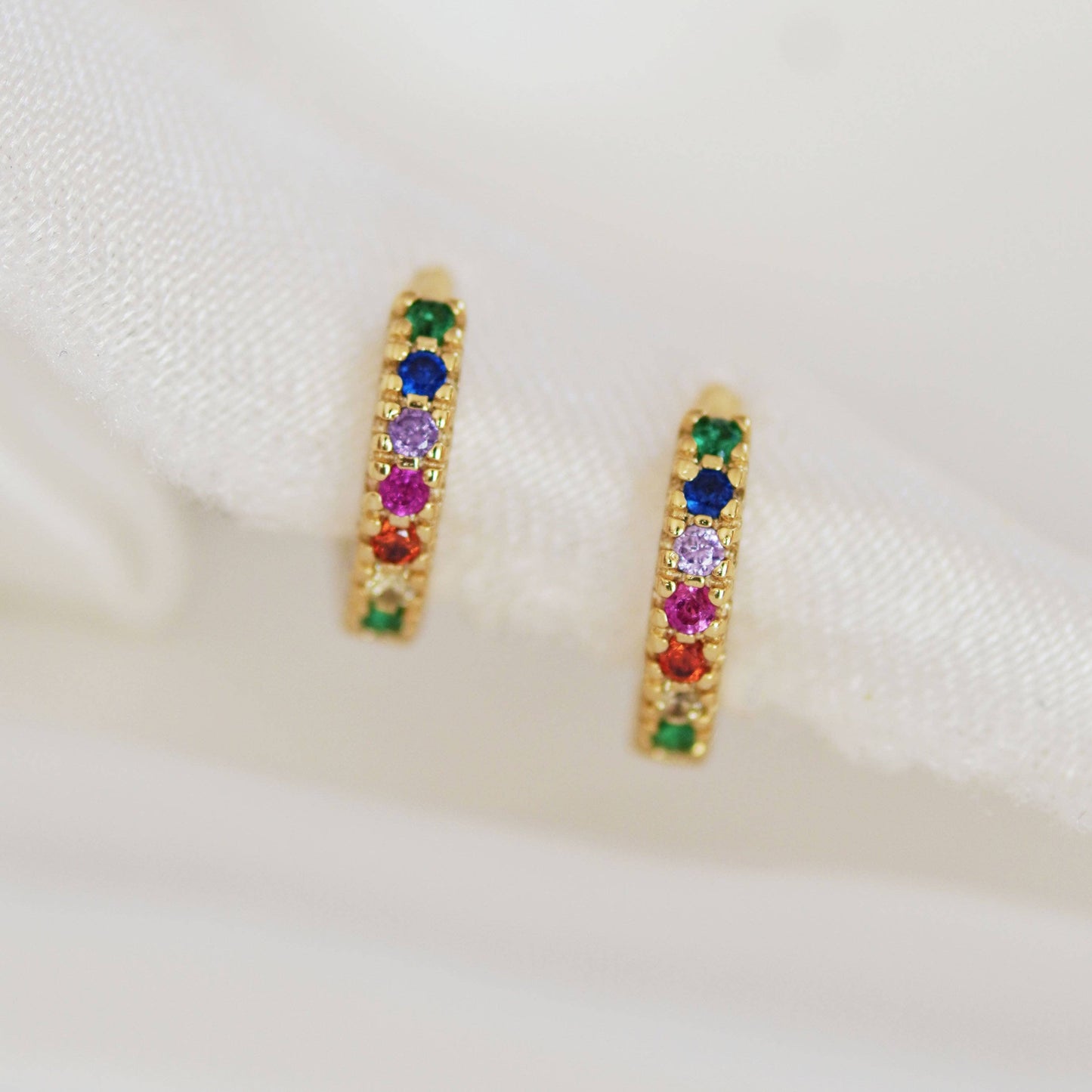 Rainbow Huggie Hoop Earrings: Gold