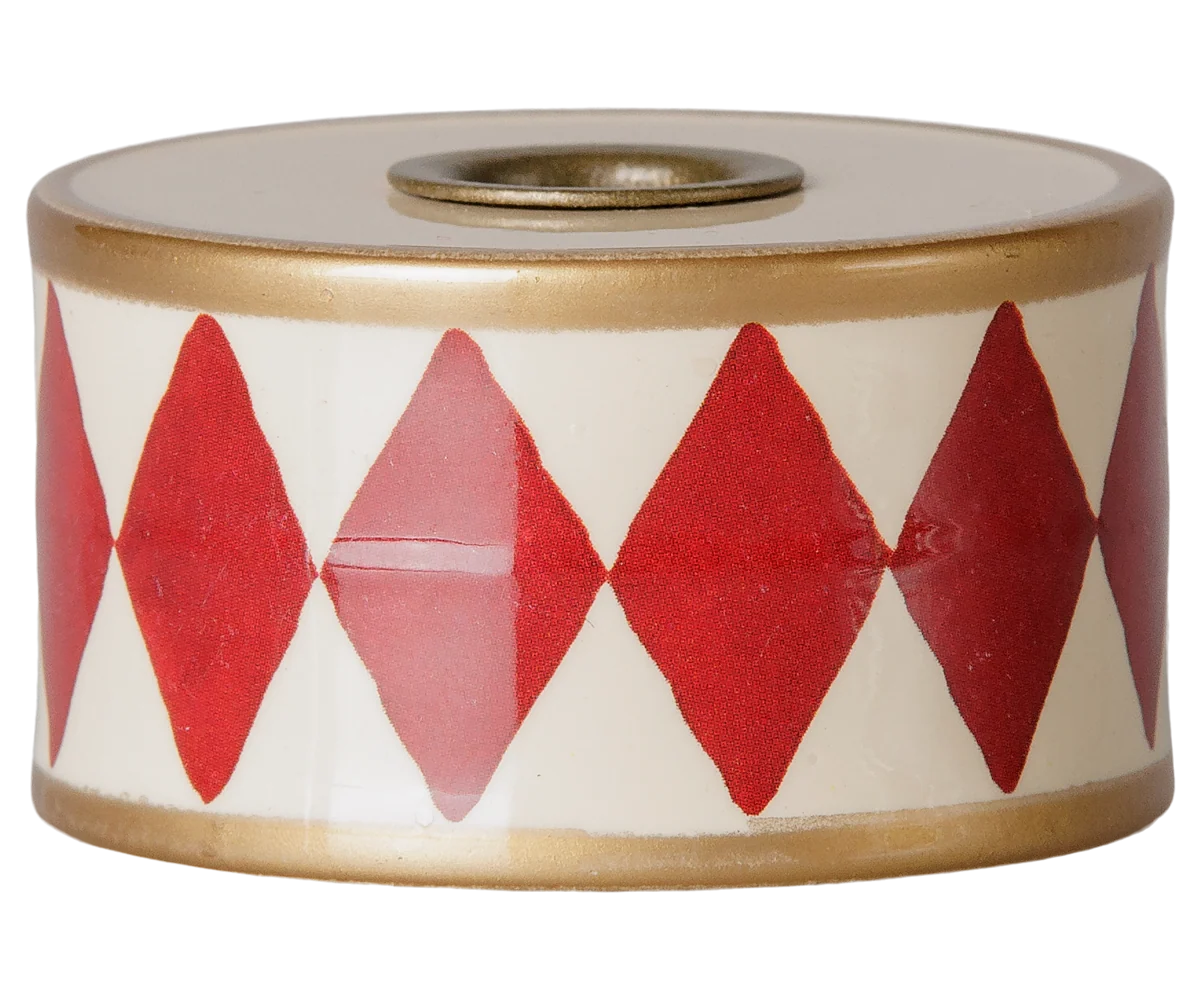 Candle Holder Drum - Off White/Red