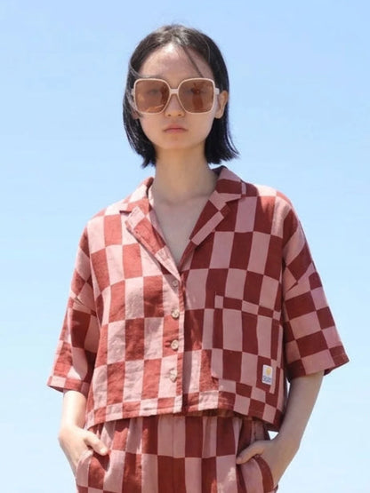 Maxim Linen Shirt Printed - Brick