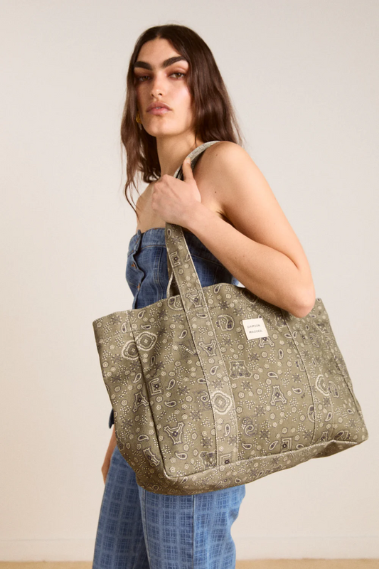 DM Canvas Tote - Olive Paisley Print