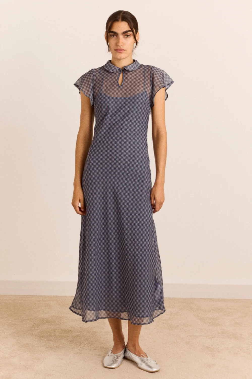Hudson Midi Dress - Sheer Blue Grey Gingham