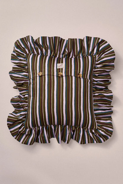 Frilly Cushion - Olive Stripe