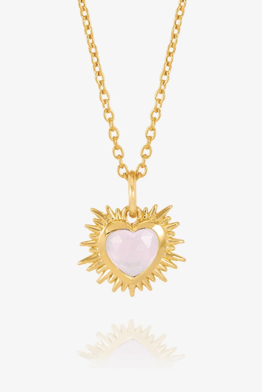Electric Love October Birthstone Heart Necklace Gold - Rose Quartz