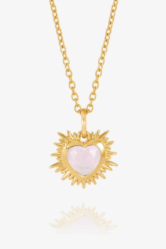 Electric Love October Birthstone Heart Necklace Gold - Rose Quartz