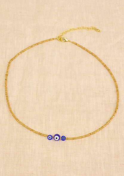 Evil Eye Gold Bead Necklace