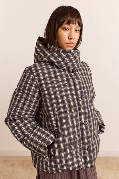 Pearl Hooded Puffer - Lyra Navy & Green Check