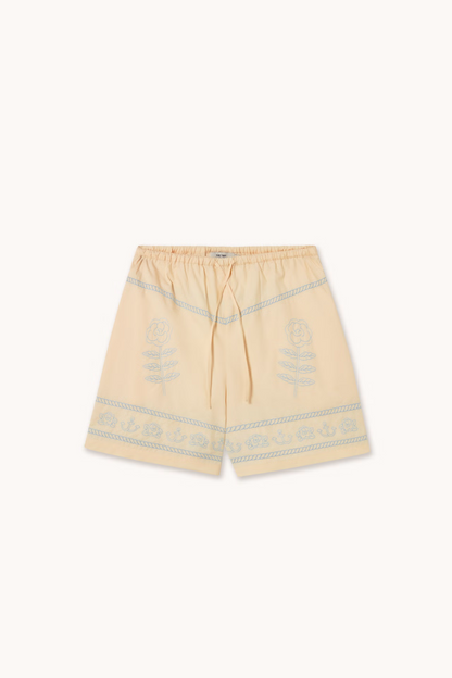 Embroidered Off Light Cream Shorts
