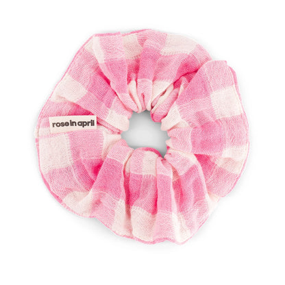 Neon Pink Gingham Check Scrunchie