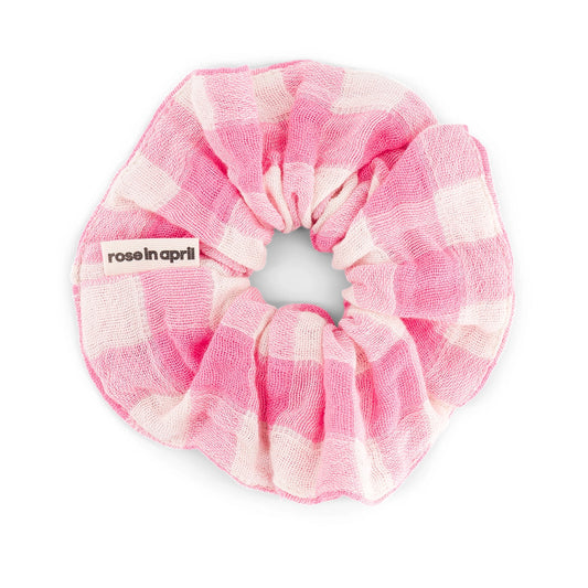 Neon Pink Gingham Check Scrunchie
