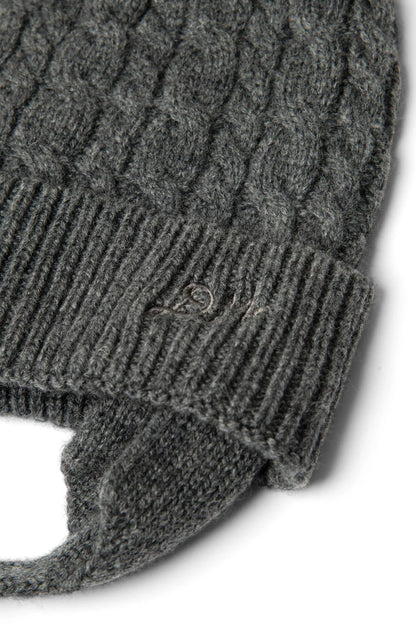 Cashmere / Wool Blend Mix Turn Up Tie Beanie - Charcoal