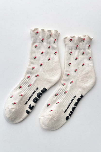 Ruffled Hugger Crew Socks - Cream Petal