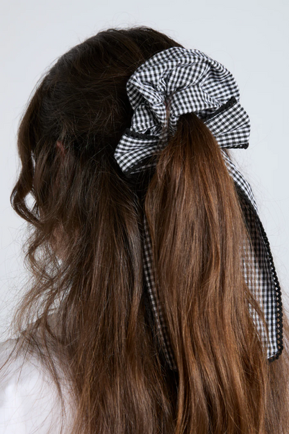 Gingham Bow Scruchie - Black & Ecru