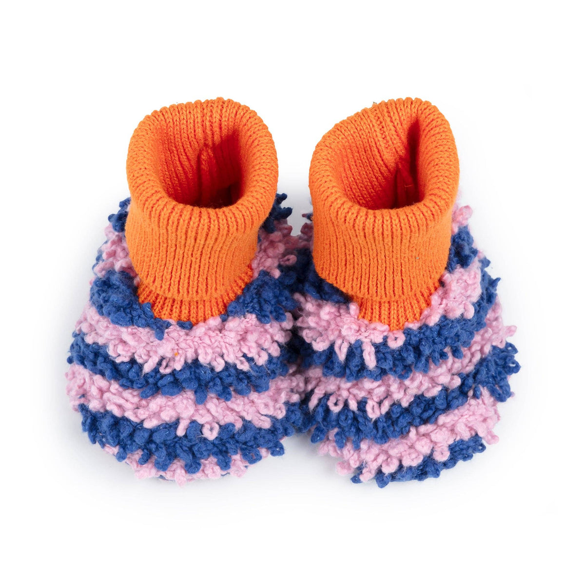 Cotton Knit Baby Slipper Socks: Boucle Striped Cobalt