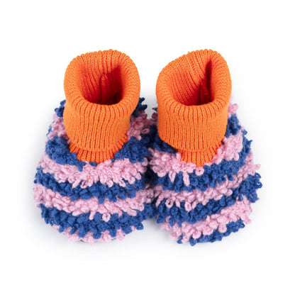 Cotton Knit Baby Slipper Socks: Boucle Striped Cobalt