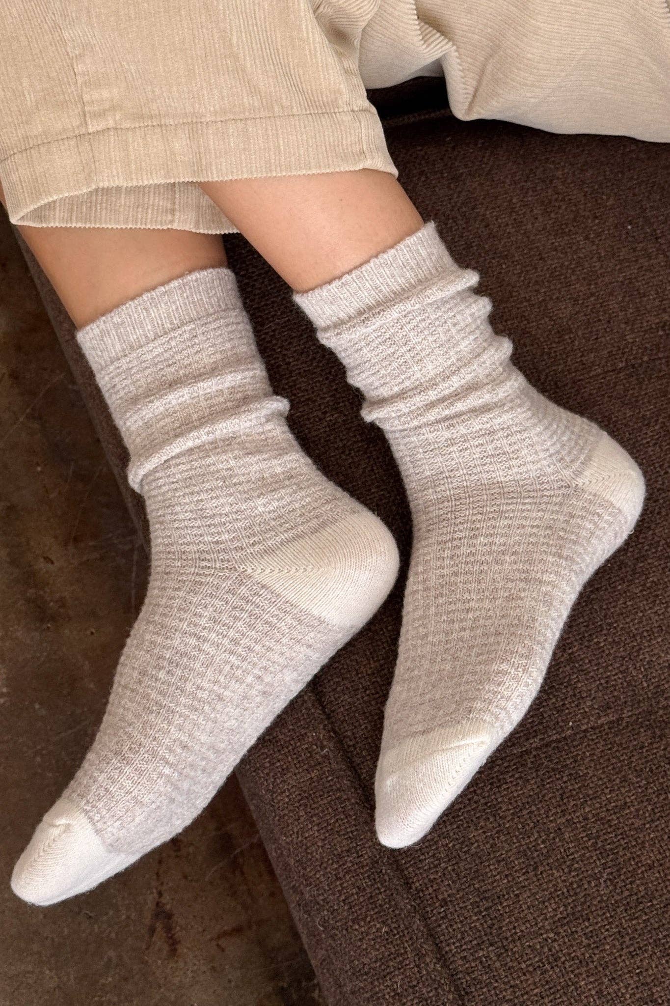 Wool Waffled Socks - Brown / Oatmeal