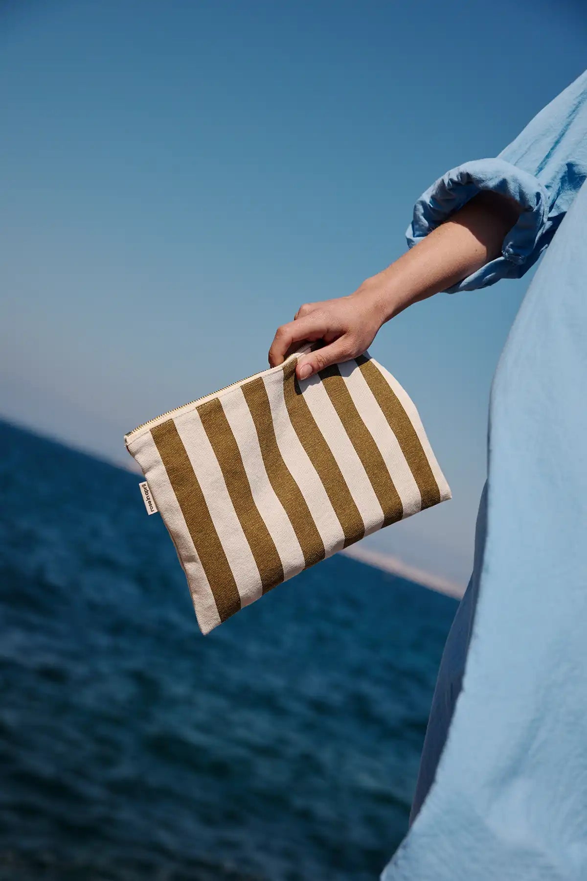 Lili Check Pouch Stripes - Olive/Greige