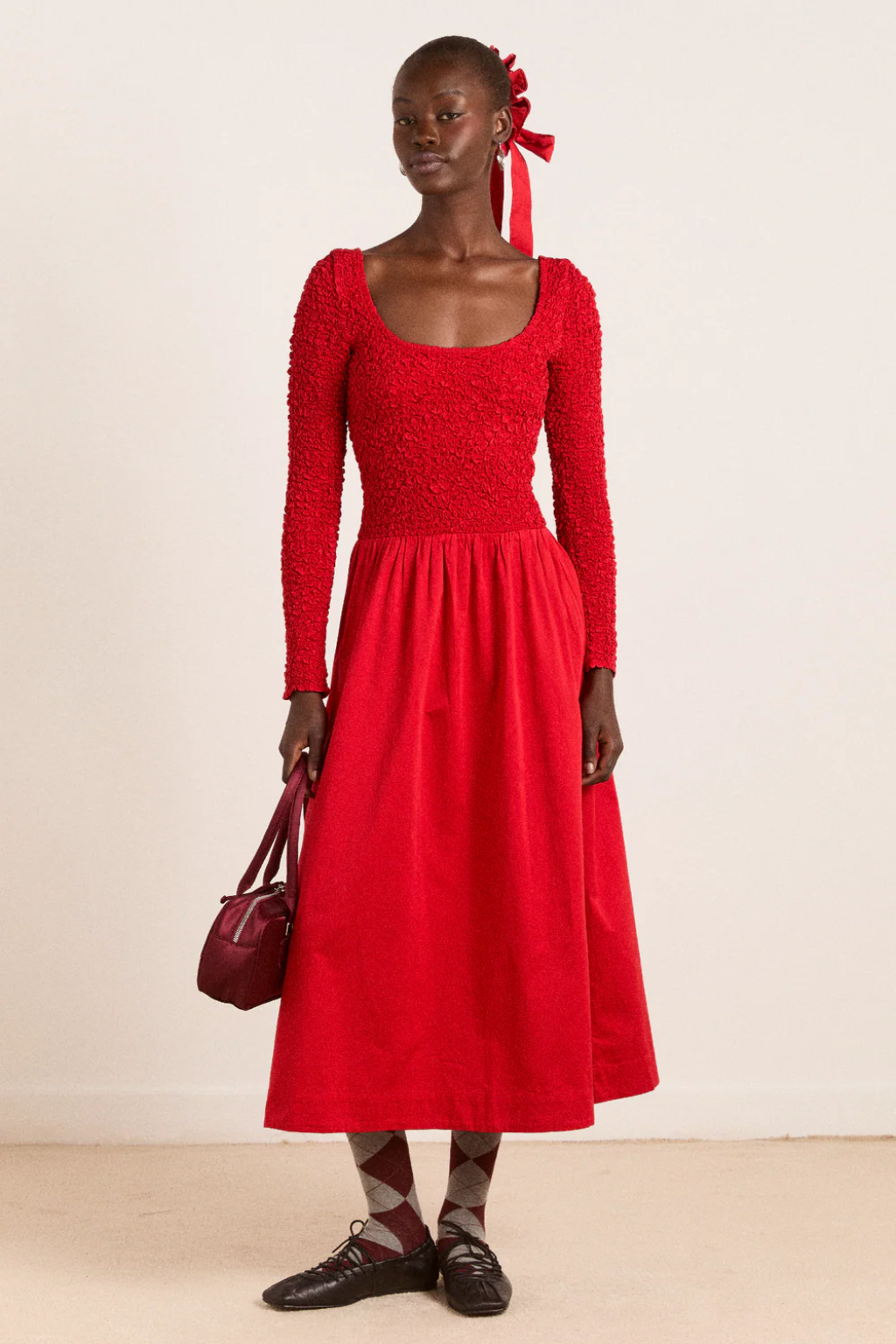 Malinda Long Sleeve Smock Midi Dress
