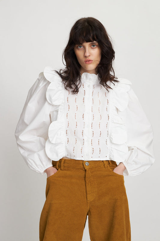 Blouse With Scallops & Embroideries - White