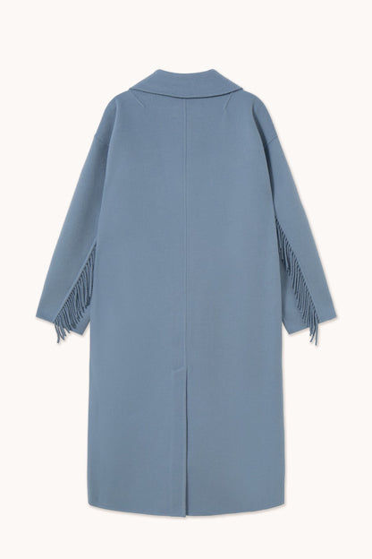 Fringed Long Coat - Washed Blue