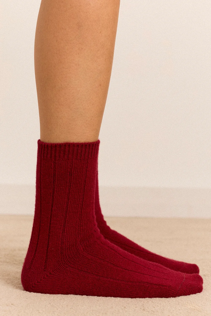 Ribbed Cosy Socks In Burgandy