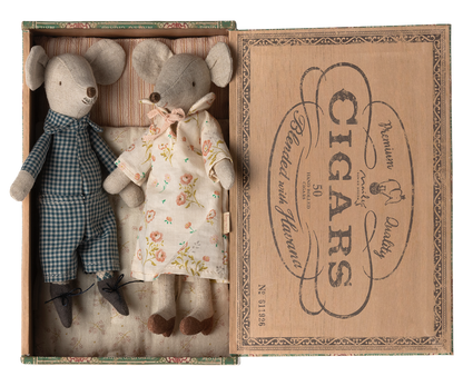Grandma And Grandpa Mice in A Cigar Box