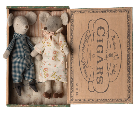 Grandma And Grandpa Mice in A Cigar Box