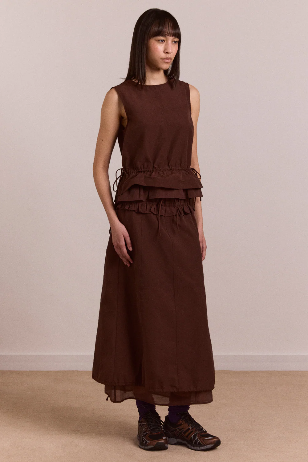 Aliani Sheer Panel Blouse - Chocolate