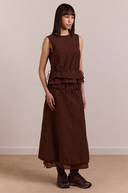 Aliani Sheer Panel Blouse - Chocolate