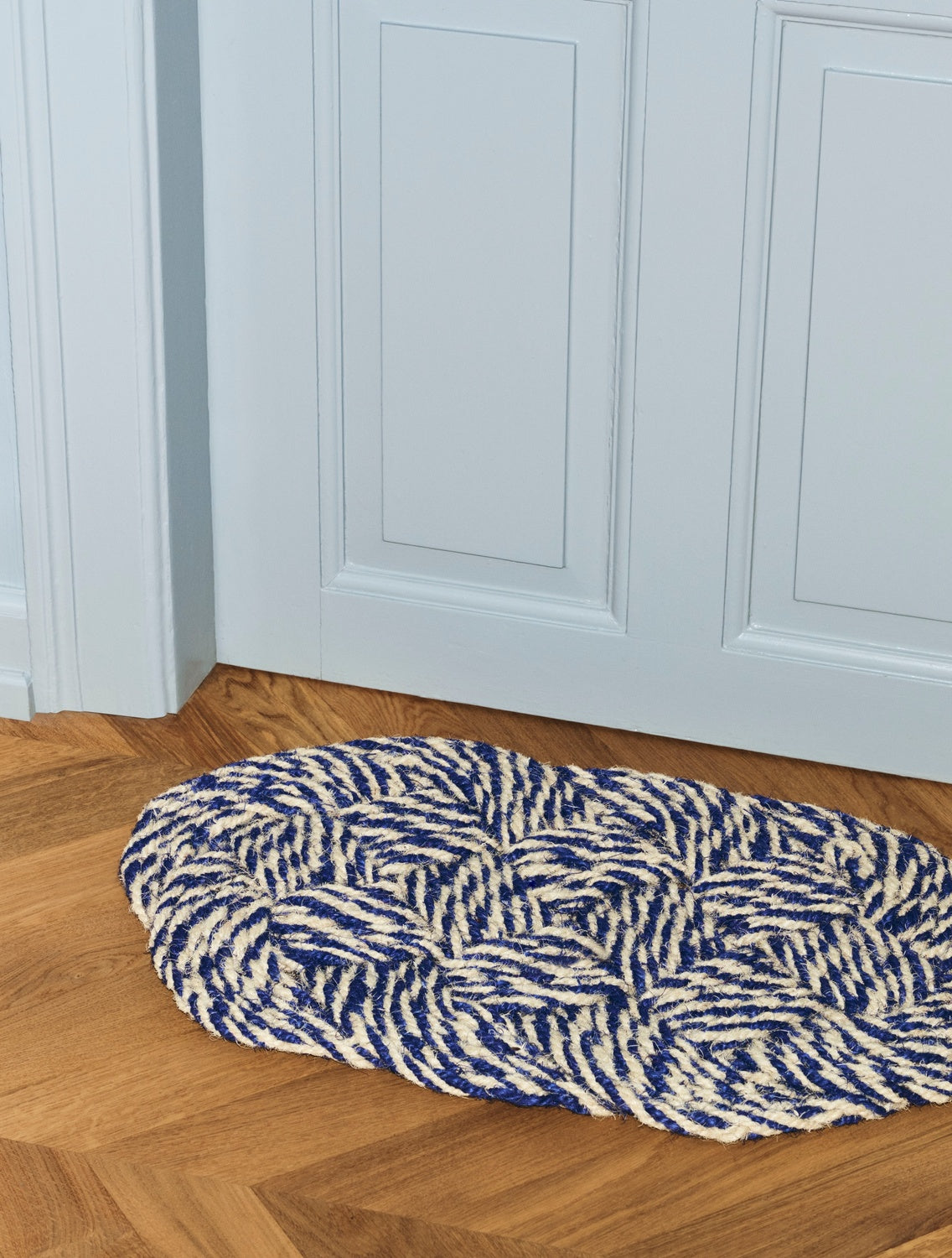 Coco Door Mat Swirl - Blue and Off-white