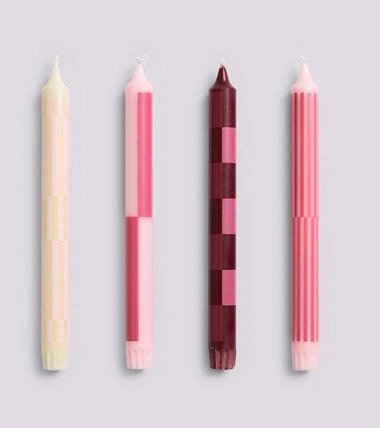Pattern Candle Set Of 4- Pink & Bordeaux