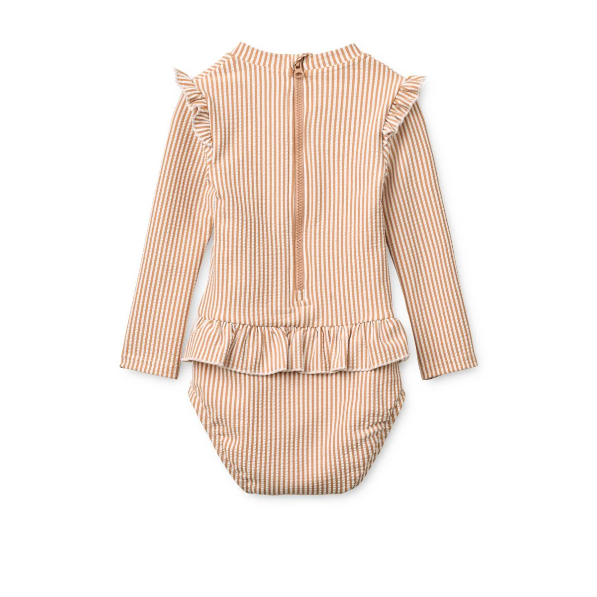 Sille Seersucker Swimsuit - Stripe Pale Tuscany Rose / Creme De La Creme
