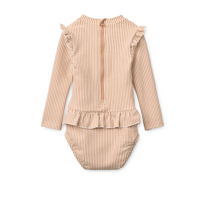 Sille Seersucker Swimsuit - Stripe Pale Tuscany Rose / Creme De La Creme