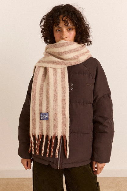 Brushed Fluffy Scarf - Choc & Ecru Stripes