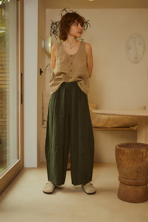Basic Linen Trousers - Dark Forest