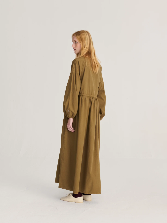Poplin Elastic Waist Dress - Khaki