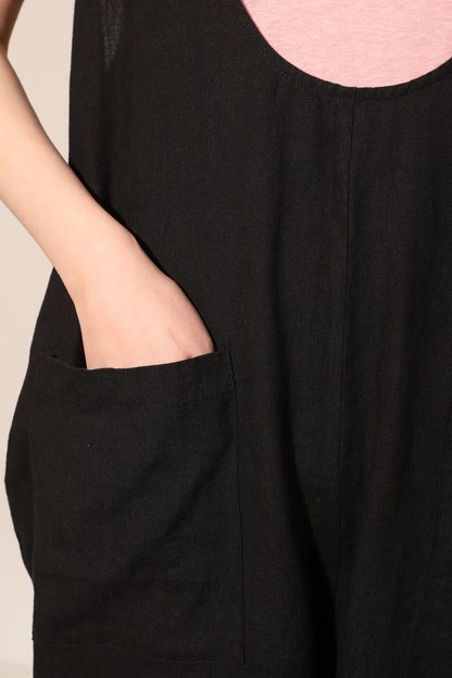 Basic Linen Jumpsuit - Black